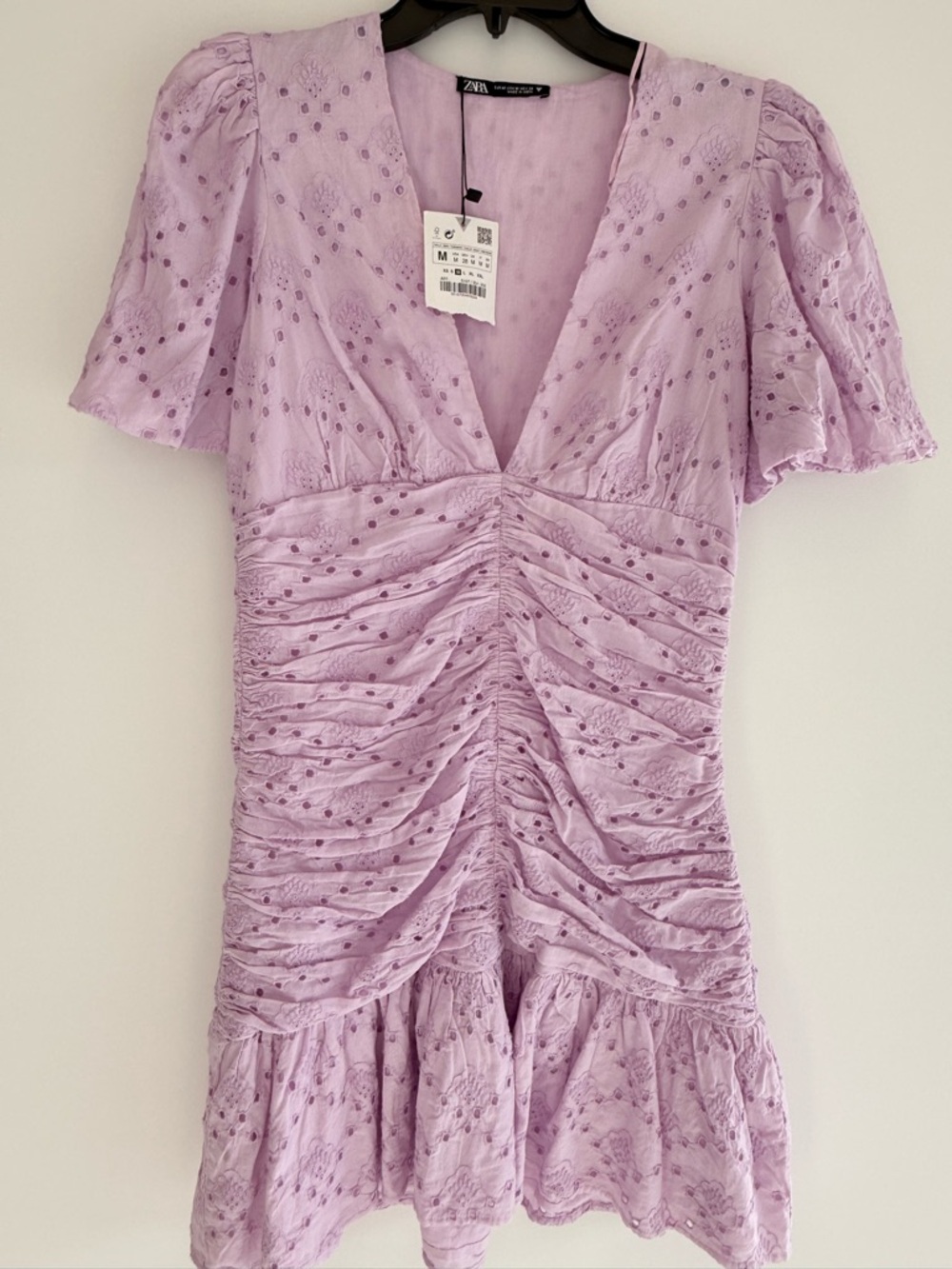 Zara Lavender Eyelet Ruched Mini Dress